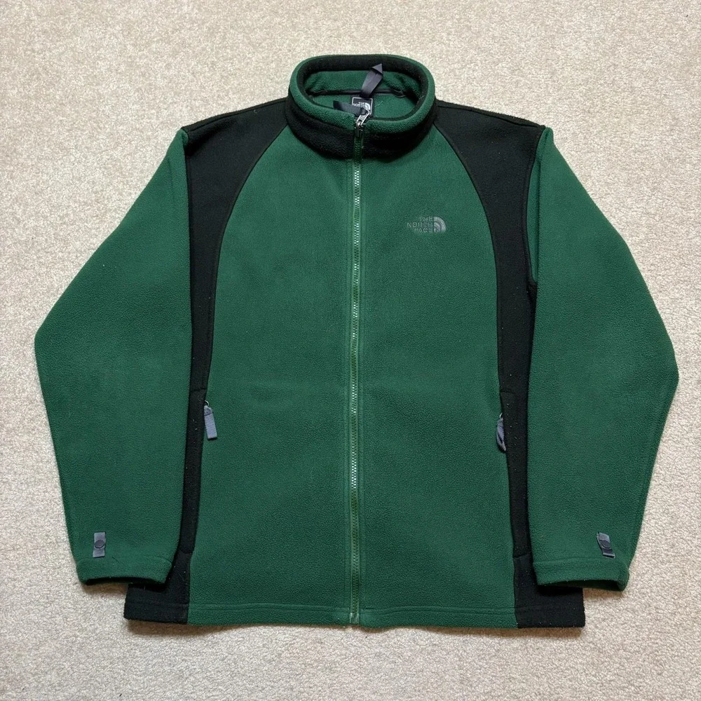 The North Face Jacket Boys XL Green Black Fleece Full Zip Pockets Outdoor